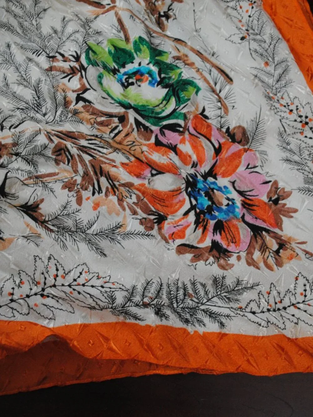 Vintage Large Floral 1950s Scarf made in Japan with Orange Border